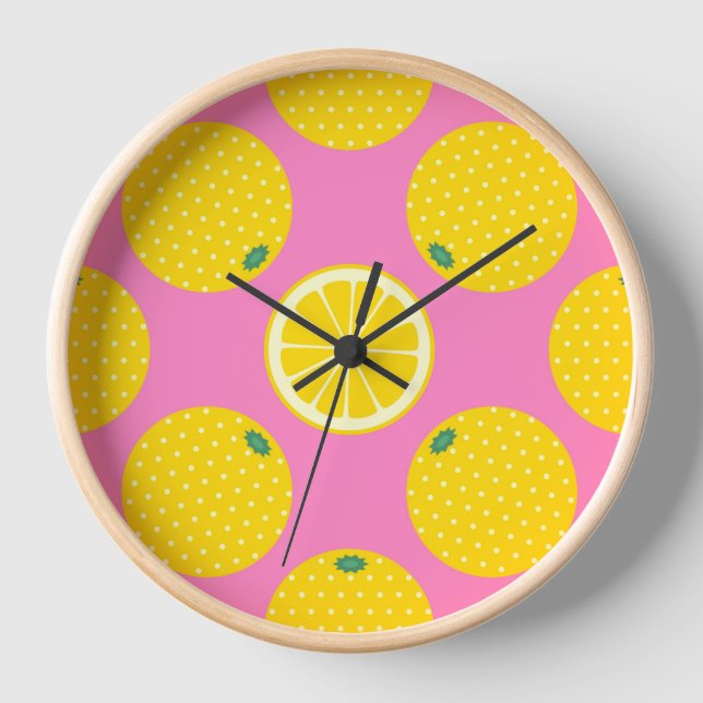 Pink & Lemon Citrus Watercolor Clock (Front)