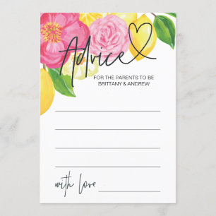 Pink Lemon Floral Baby Shower Advice Game Card