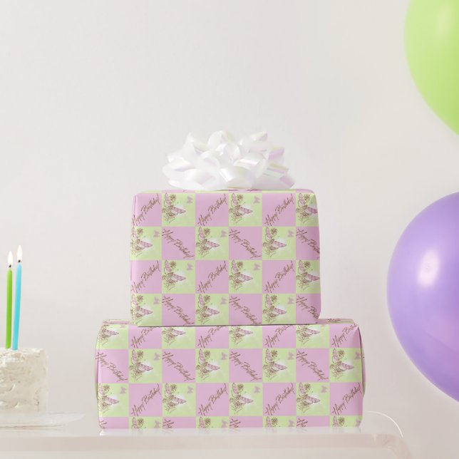 Pink Lemon Lime Butterfly Birthday Wrapping Paper (Party Gifts)