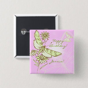 Pink Lemon LIme Butterfly Button