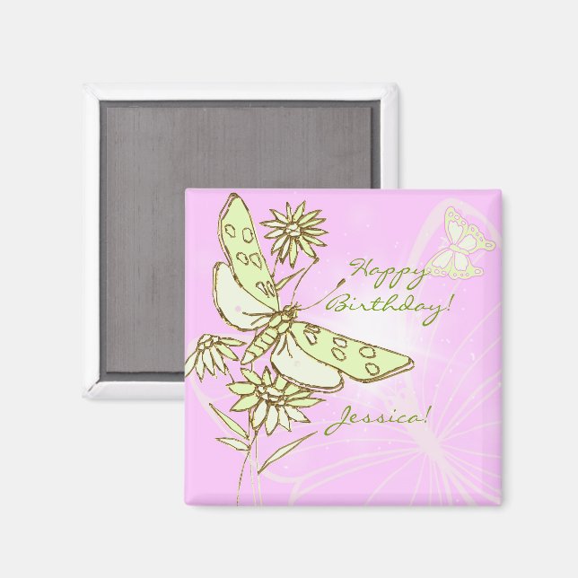 Pink Lemon LIme Butterfly Magnet (Front/Back)