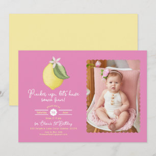 Pink Lemon Photo Birthday Invitation