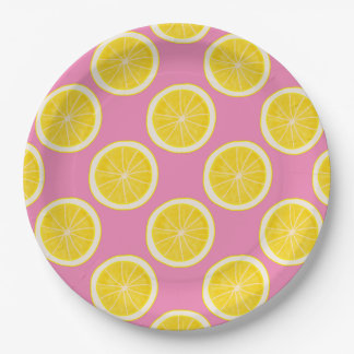 Pink Lemon Print Throw Pillow Paper Plate