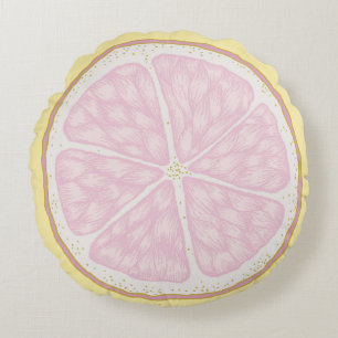 Pink Lemon Slice Round Throw Pillow