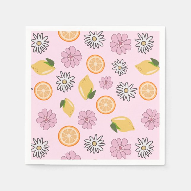 Pink Lemon Summer Floral Napkins (Front)