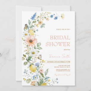 Pink Lemon Wildflower Bridal Shower Invitation