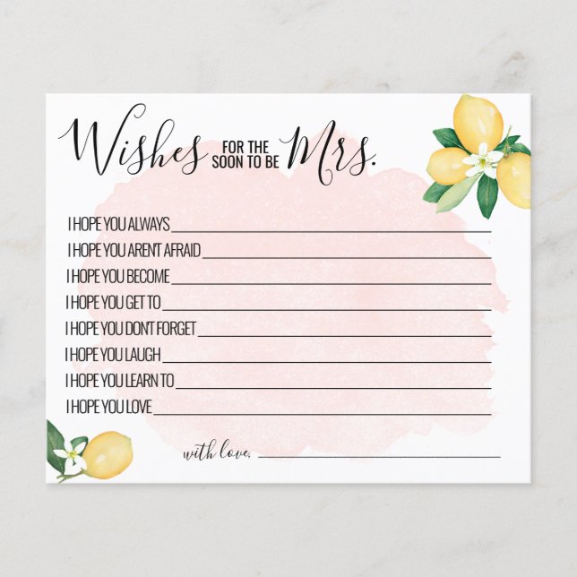 Pink Lemon Wishes for the Soon to be Mrs Game Card (Front)