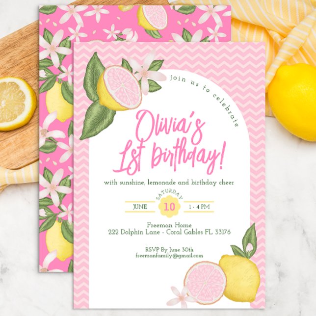 Pink Lemonade 1st Birthday Party Invite (Creator Uploaded)
