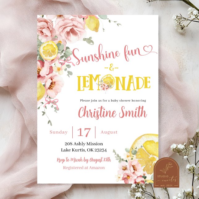 Pink Lemonade and Bow Baby Shower Invitation (Creator Uploaded)