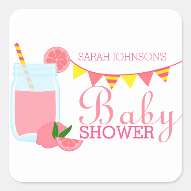 Pink Lemonade Baby Shower Square Sticker (Front)