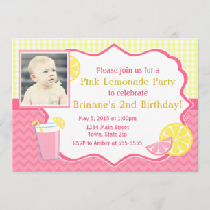 Pink Lemonade Birthday Invitation 5x7 Photo Card