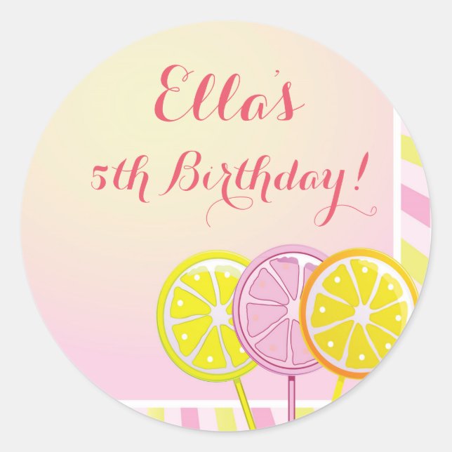 Pink Lemonade Birthday Stickers (Front)
