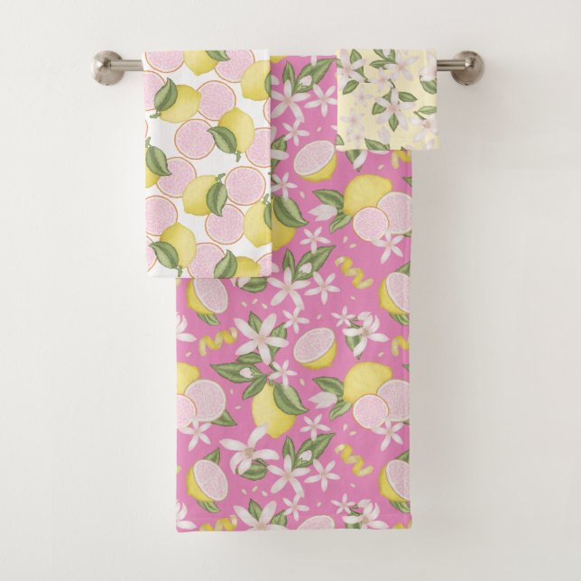 Pink Lemonade Citrus Floral Bath Towel Set (Insitu)