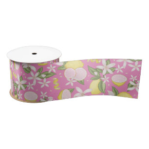 Pink Lemonade Citrus Floral Satin Ribbon