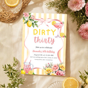 Pink Lemonade Cocktail Yellow Dirty 30 Birthday Invitation