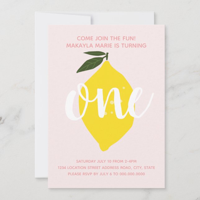 Pink Lemonade First Birthday Invitation  (Front)