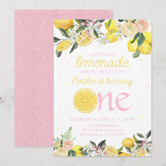 Pink Lemonade Floral First Birthday Sunshine  Invitation