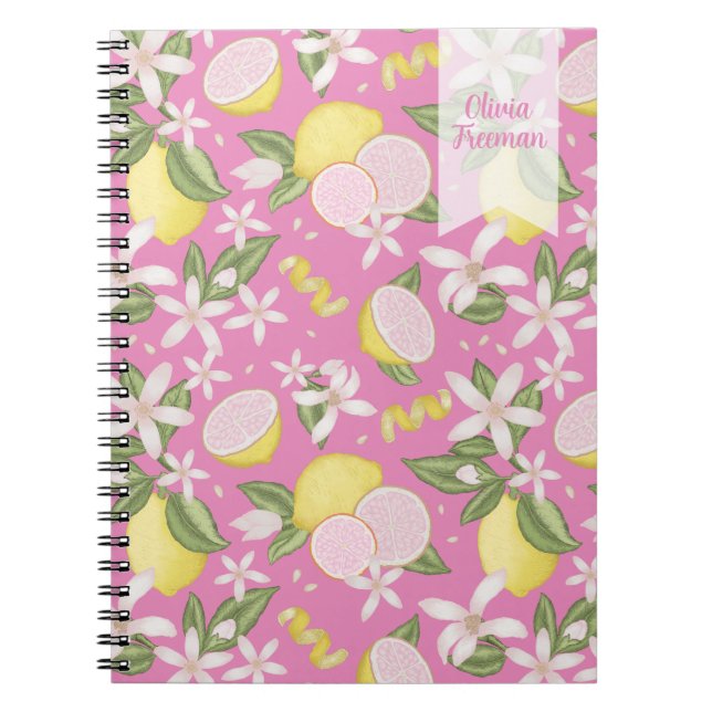 Pink Lemonade Floral Personalised Notebook (Front)