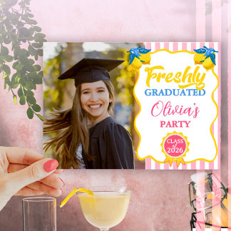 Pink Lemonade Freshly Graduated Photo & QR Code Invitation