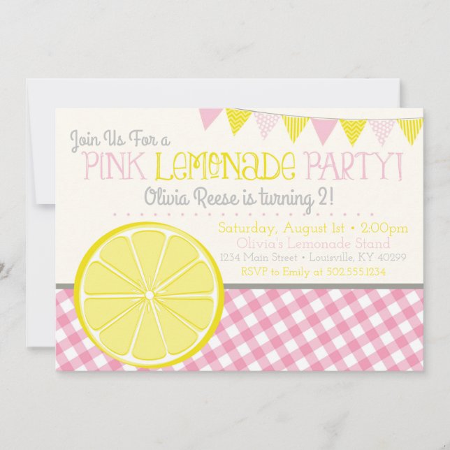 Pink Lemonade Girls Birthday Party Invitation (Front)