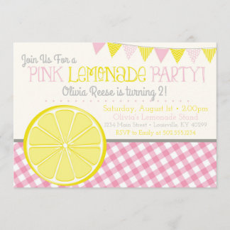Pink Lemonade Girls Birthday Party Invitation