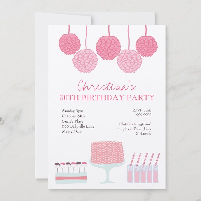 Pink Lemonade Girls Party Ruffle Cake Invite (Front)