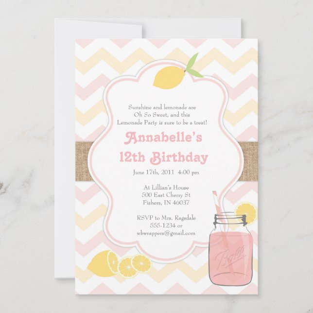 Pink Lemonade - Girly Soft Vintage Invitation (Front)