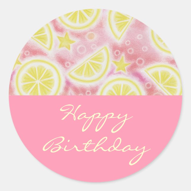 Pink Lemonade 'Happy Birthday' sticker round pink (Front)