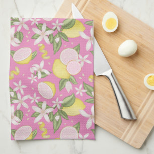 Pink Lemonade Lemon Pattern Tea Towel
