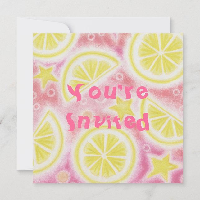 Pink Lemonade lemons invitation square (Front)