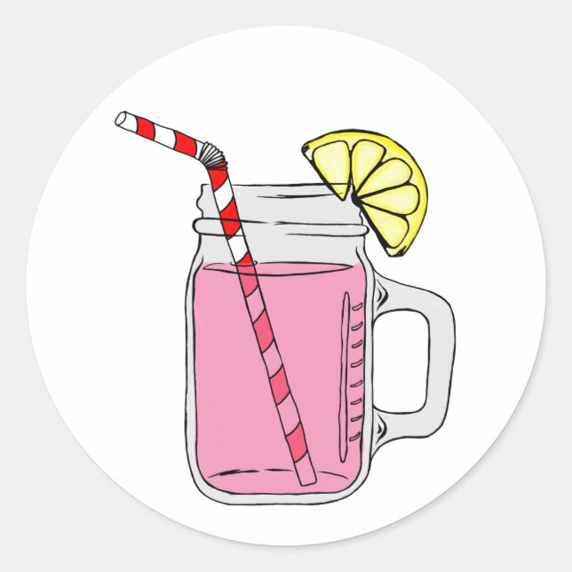 Pink Lemonade Mason Jar Classic Round Sticker (Front)