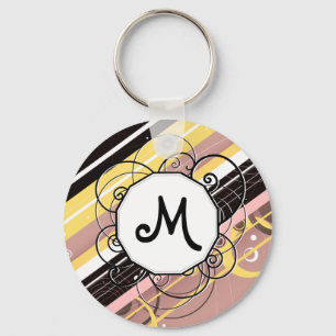 Pink Lemonade Modern-Retro Stripes with Monogram Key Ring