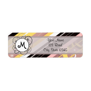 Pink Lemonade Modern-Retro Stripes with Monogram Return Address Label