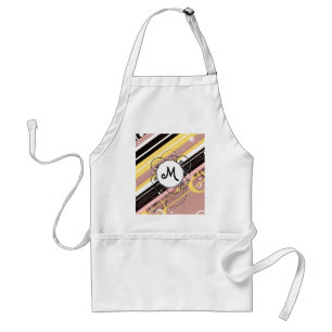 Pink Lemonade Modern-Retro Stripes with Monogram Standard Apron