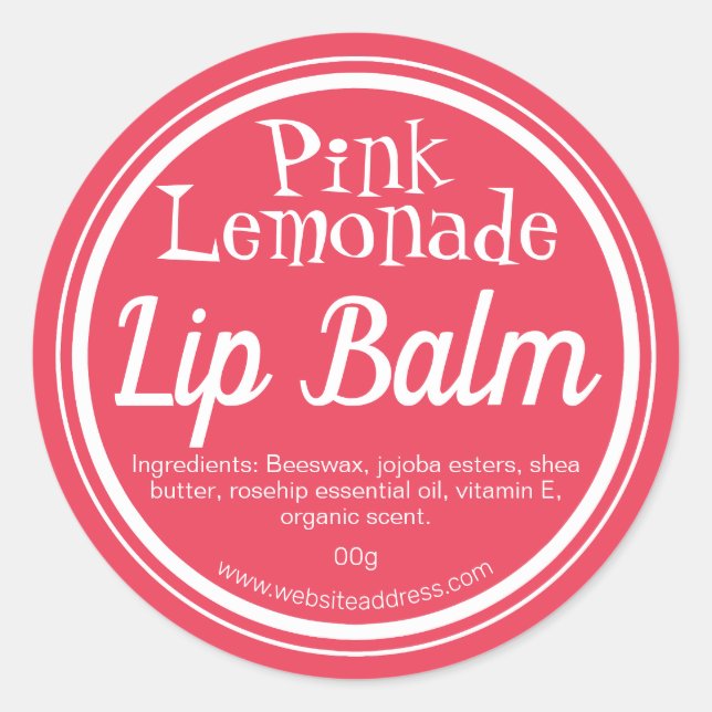 Pink Lemonade Scented Lip Balm Pot Labels (Front)