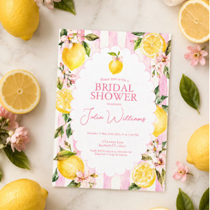 Pink Lemonade Summer Floral Lemon Bridal Shower Invitation