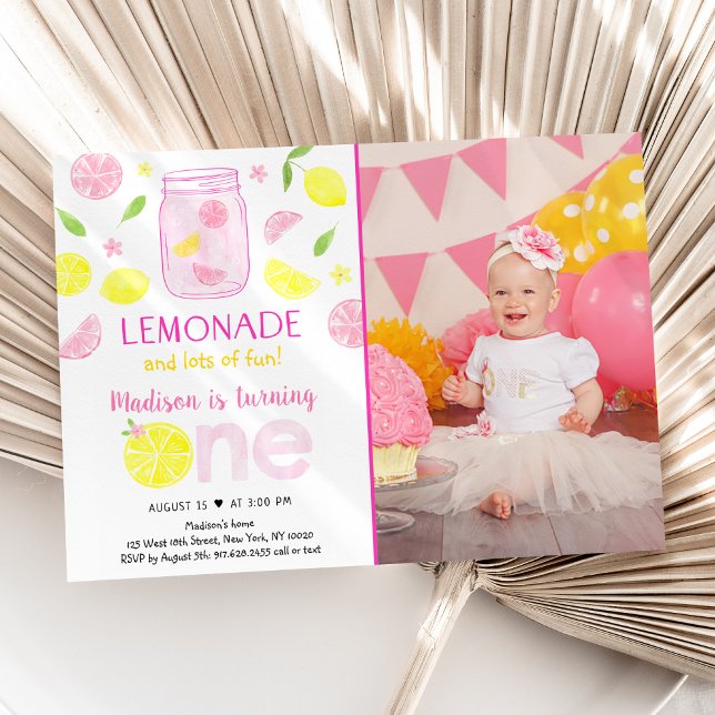 Pink Lemonade Summer Girl First Birthday Invitation (Creator Uploaded)