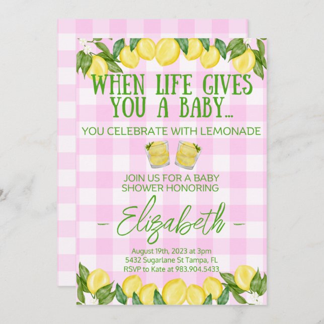 Pink Lemonade Themed Baby Shower Invitation (Front/Back)