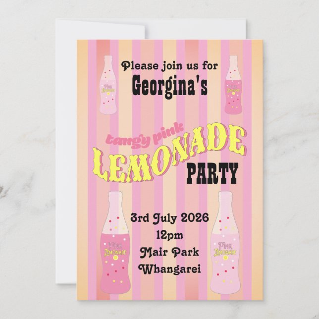Pink Lemonade Vintage Soda Bottle Ombre Retro Invitation (Front)