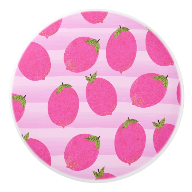 Pink Lemons Lemonade Summer Fruit Fun Bright Ceramic Knob (Front)