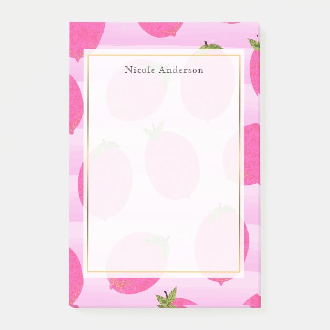 Pink Lemons Lemonade Summer Fruit  Fun Bright Post-it Notes (Front)