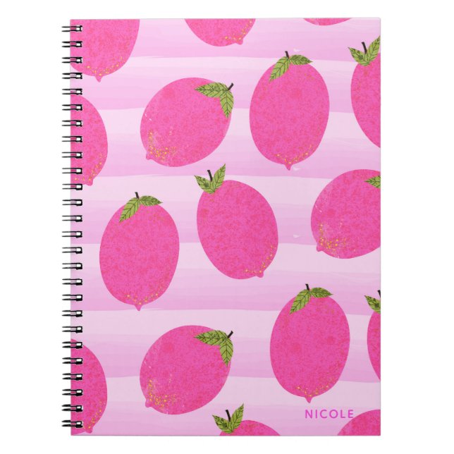 Pink Lemons Lemonade Summer Fruit Watercolor Fun Notebook (Front)
