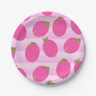 Pink Lemons Lemonade Summer Fruit Watercolor Party Paper Plate