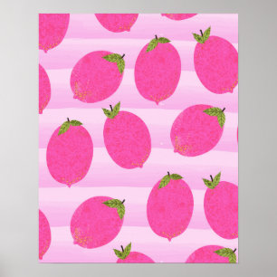 Pink Lemons Summer Fruit Bright Whimsical Rustic Poster