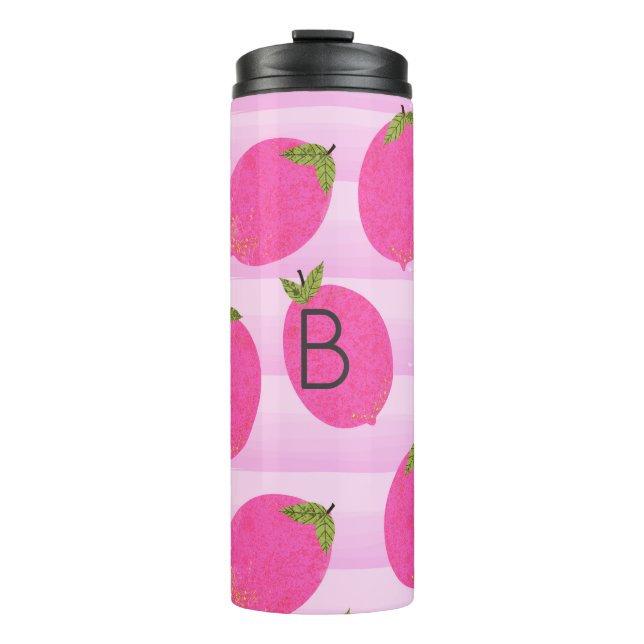 Pink Lemons Summer Fruit Watercolor Fun Bright Thermal Tumbler (Front)