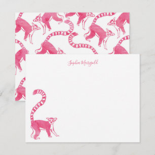 Pink Lemur Personalised Stationery Card