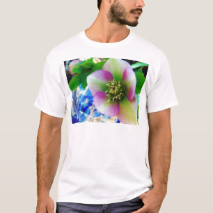 Pink Lenten Rose blue glass ball T-Shirt