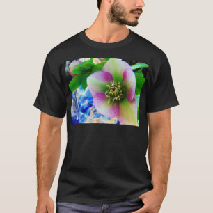 Pink Lenten Rose blue glass ball T-Shirt