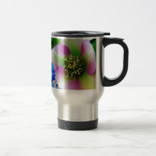 Pink Lenten Rose blue glass ball Travel Mug