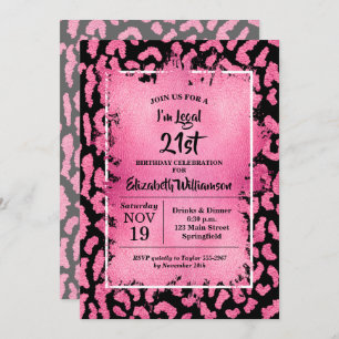 Pink Leopard 21st Birthday Party Invitation